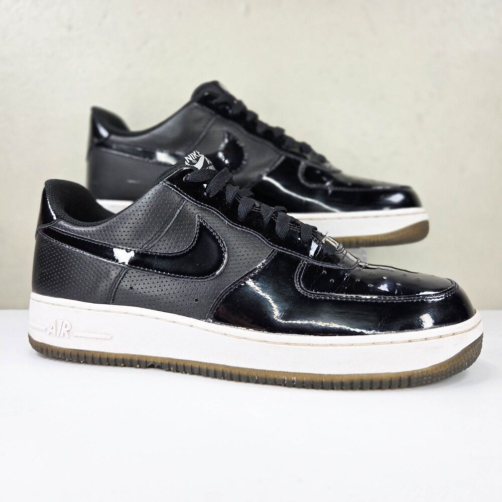 Nike Air Force 1 Low Black Silver Patent Leather Sneakers 315122-010 Sz 11.5